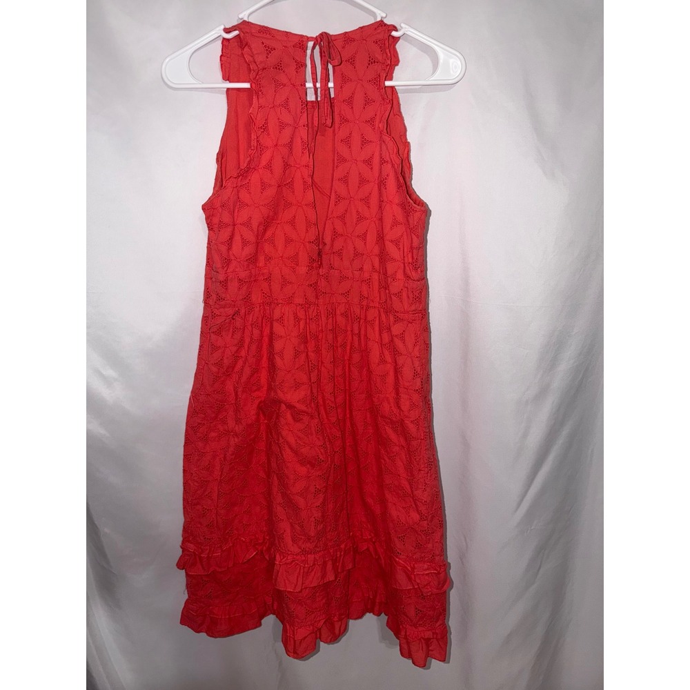 J.Crew Womens Coral Eyelet Ruffle Midi Sleeveless Cotton Dress Size 6 - Picture 2 of 8